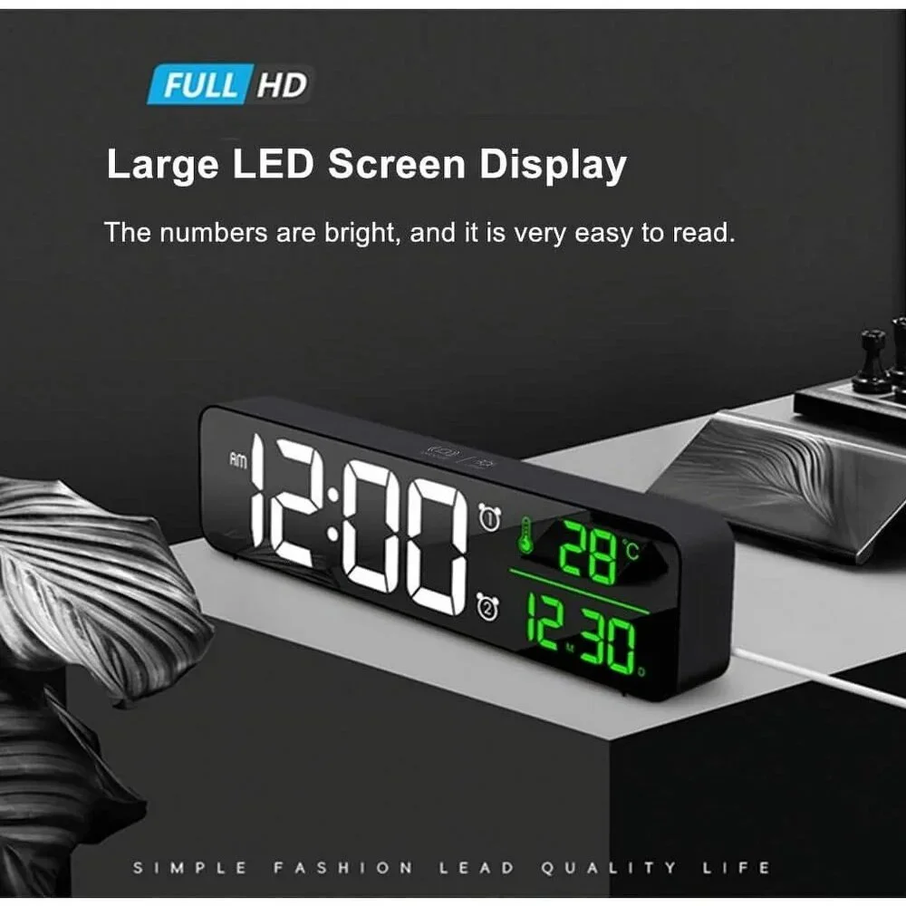 LED Music Mirror Alarm Clock | Black | Wireless | Digital Display | NIB